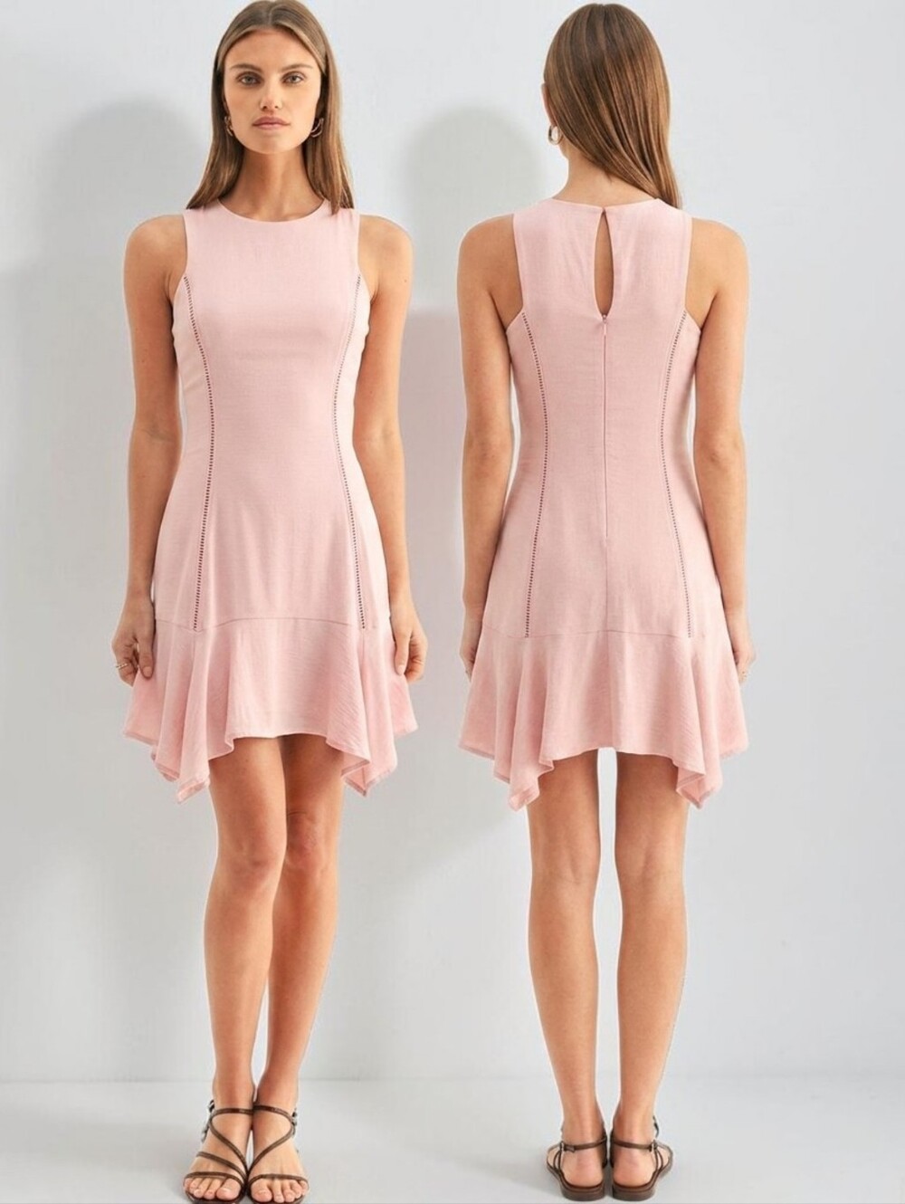 ADELYN RAE Sleeveless Drop-Waist Asymmetrical Hem Mini Dress - Size XS